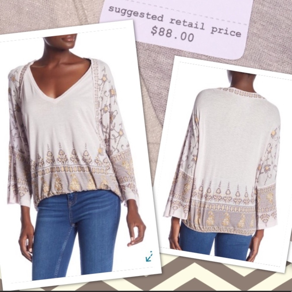 NWT Free People Dolman Sleeve Gold Cream Medallion